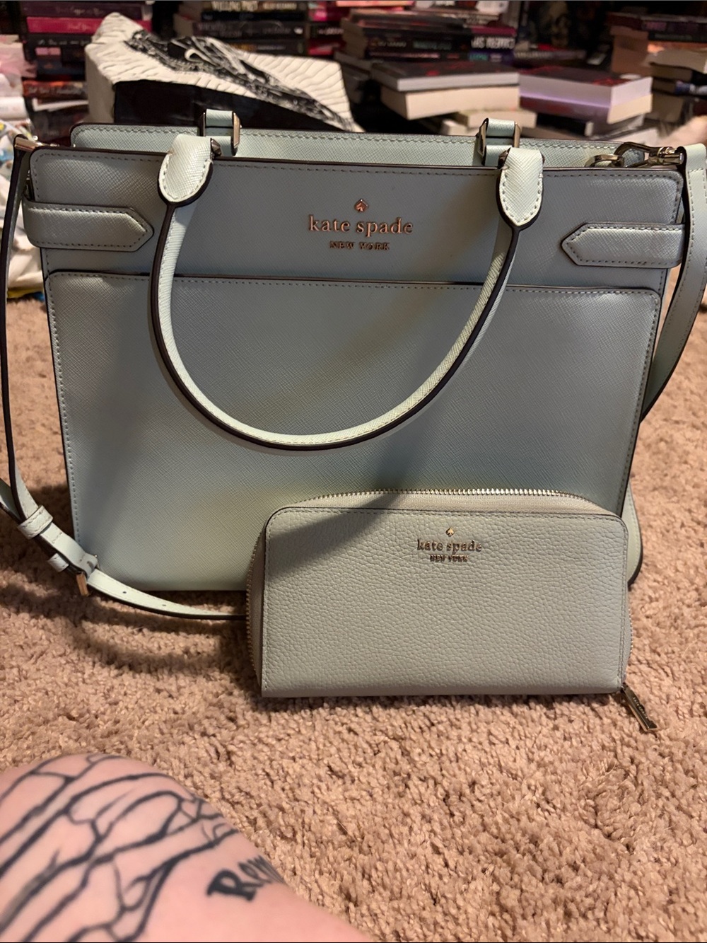 kate spade Pale Blue Leather Tote with Matching Wallet